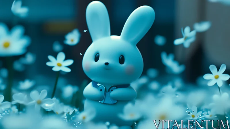 AI ART Pastel Bunny with White Flowers