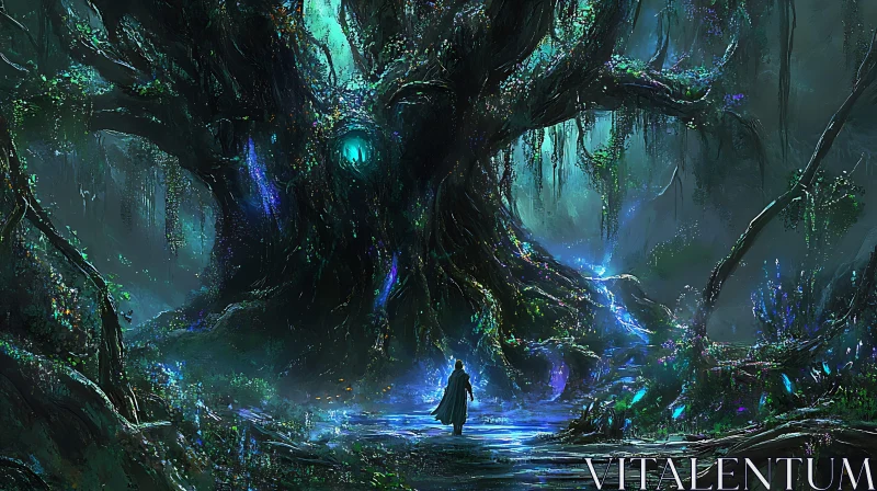 Mystical Tree in Fantasy Forest AI Image