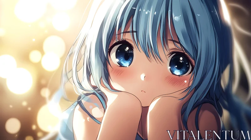 AI ART Anime Portrait of a Blue-Haired Girl with Bokeh Background