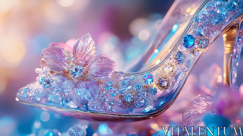 AI ART Luxurious Glass Shoe with Crystal and Flower Details