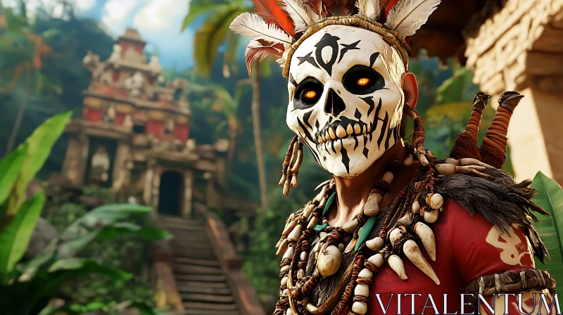 AI ART Jungle Warrior with Skull Mask