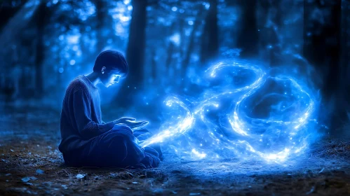 Mystical Forest Conjuration with Glowing Energy