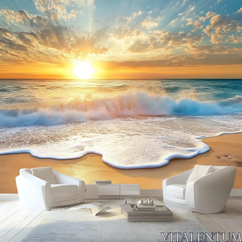 AI ART Seaside Serenity Sunset Beach Scene