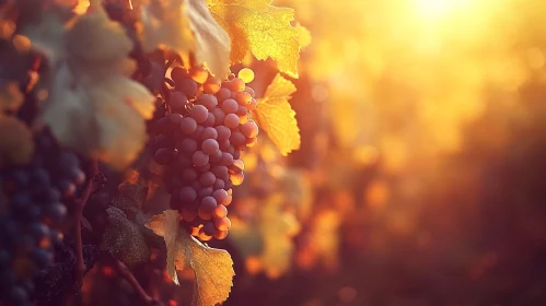 Golden Hour Grapevine in Autumn Vineyard