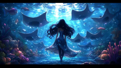 Underwater Dreamscape with Woman and Rays