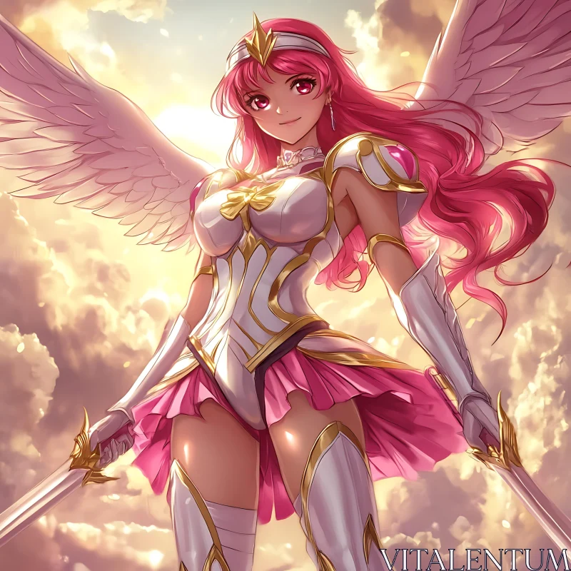 Fantasy Angel Warrior in Sunset Clouds AI Image