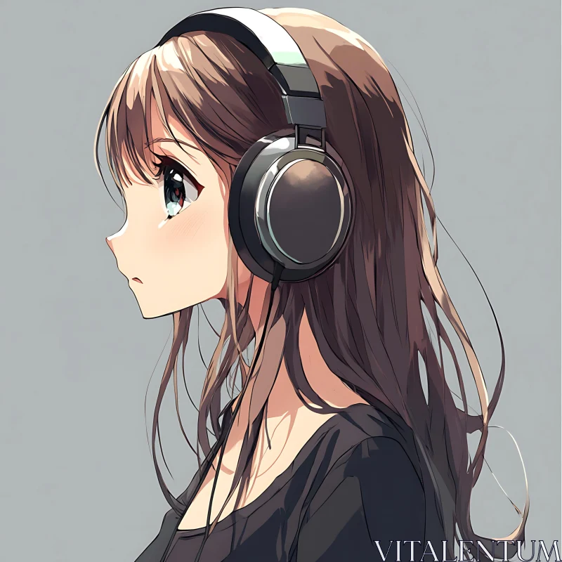 Serene Anime Girl in Profile with Headphones AI Image