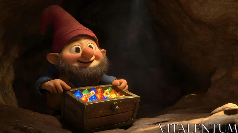 AI ART Cartoon Gnome with Treasure Chest