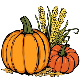 Harvest Bounty: Pumpkins and Corn Arrangement