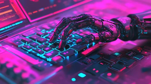 Robotic Hand on Illuminated Keyboard