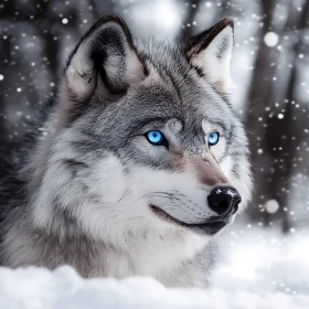 Blue-Eyed Wolf in a Winter Wonderland