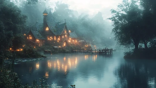 Enchanting Evening by the Misty Cottage