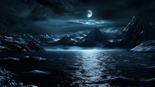 Tranquil Mountain Lake Under Moonlight