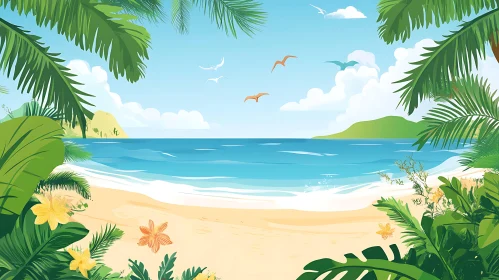 Tropical Ocean View with Birds