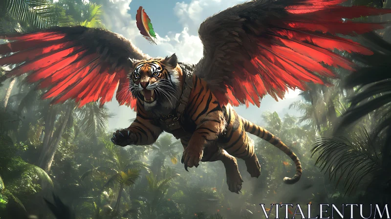 Tiger with Wings Flying in Jungle AI Image