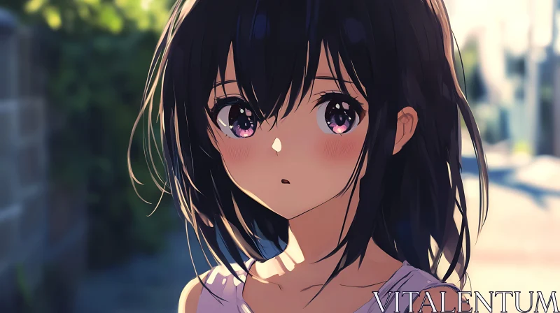 AI ART Serene Anime Girl with Purple Eyes