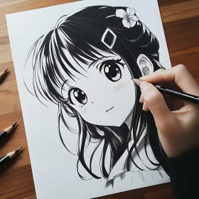 Artist Sketching Anime Girl with Pencil