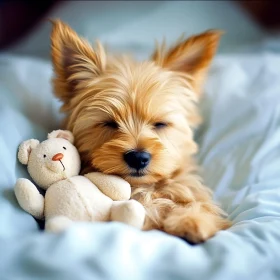 Cute Dog Sleeping with Teddy Bear