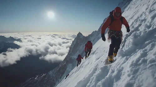 Climbers on a Snowy Mountain