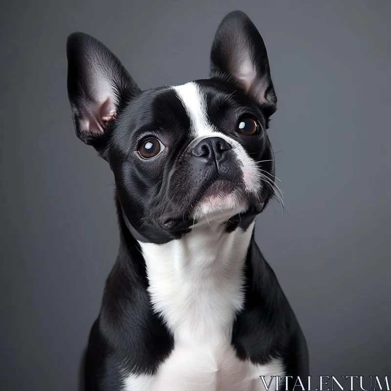 Detailed Portrait of a Small Black and White Dog AI Image