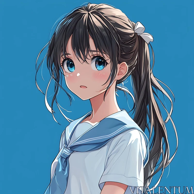 Schoolgirl Anime Art with Ponytail AI Image