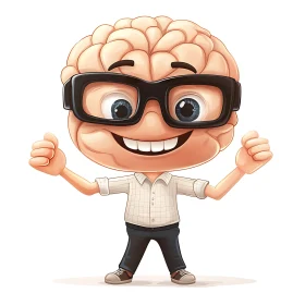 Cartoon Brain with Glasses Thumbs Up