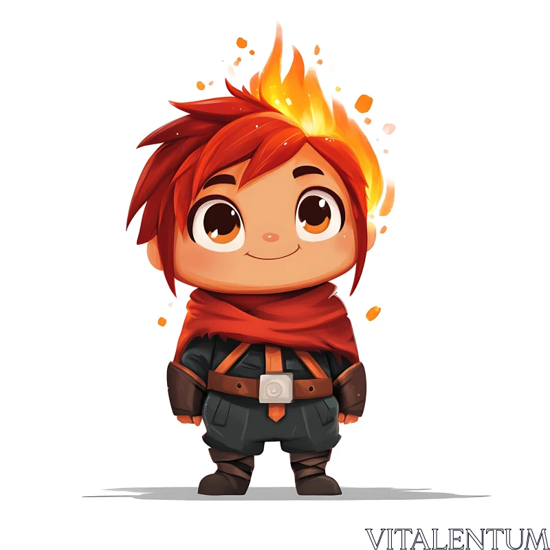 Cartoon Boy with Flame Hair AI Image