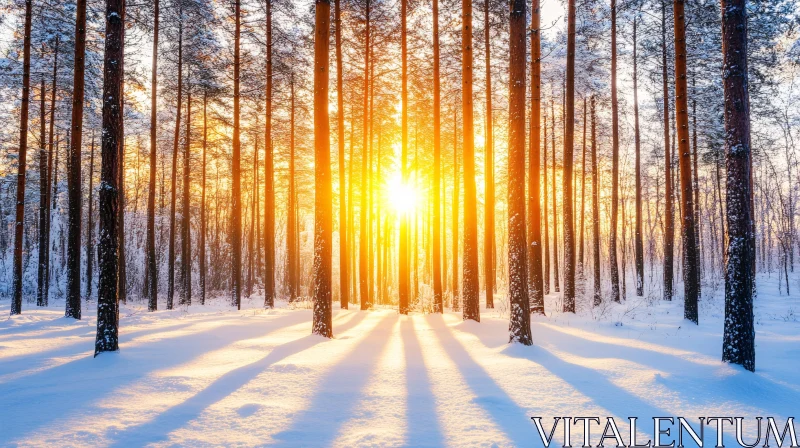 AI ART Golden Sunrise Over Snowy Forest