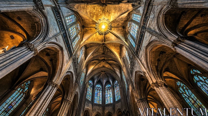 Gothic Cathedral Interior Highlights Stained Glass and Grand Architecture AI Image