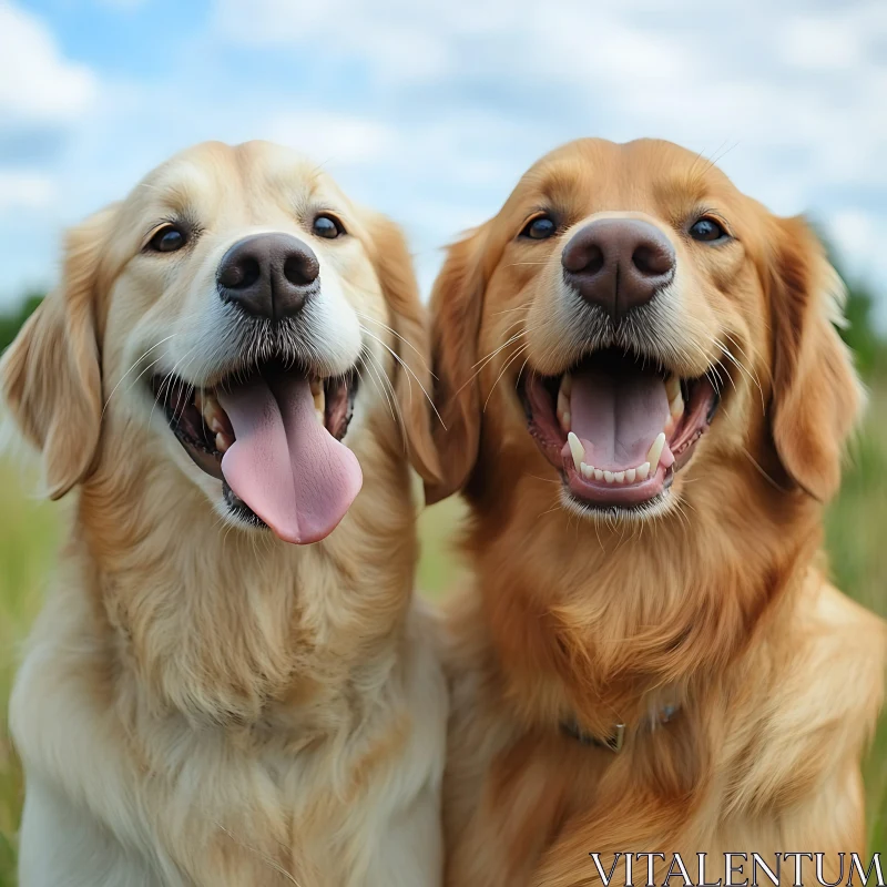 Happy Golden Retrievers in Nature AI Image