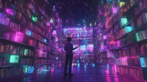 Future Library with Neon Lights