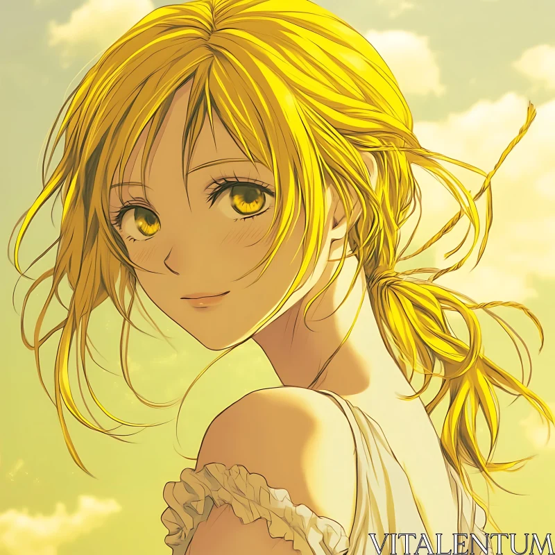 Anime Girl with Blonde Hair and Golden Eyes AI Image