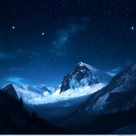 Mountain range under the starry sky