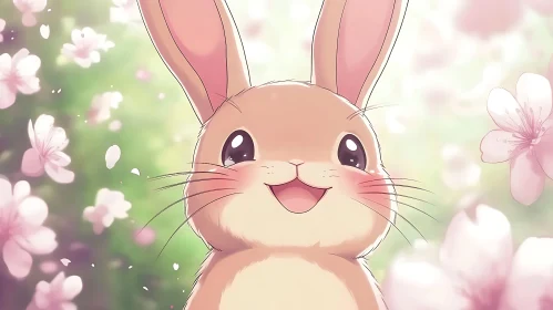 Cute Bunny in Spring Flowers