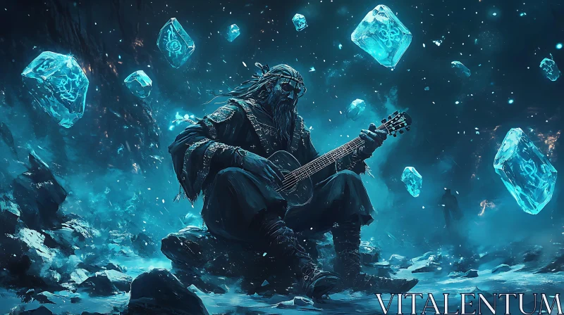 AI ART Mystical Guitarist in Crystal Cave