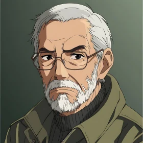 Anime Elderly Man with Thoughtful Expression