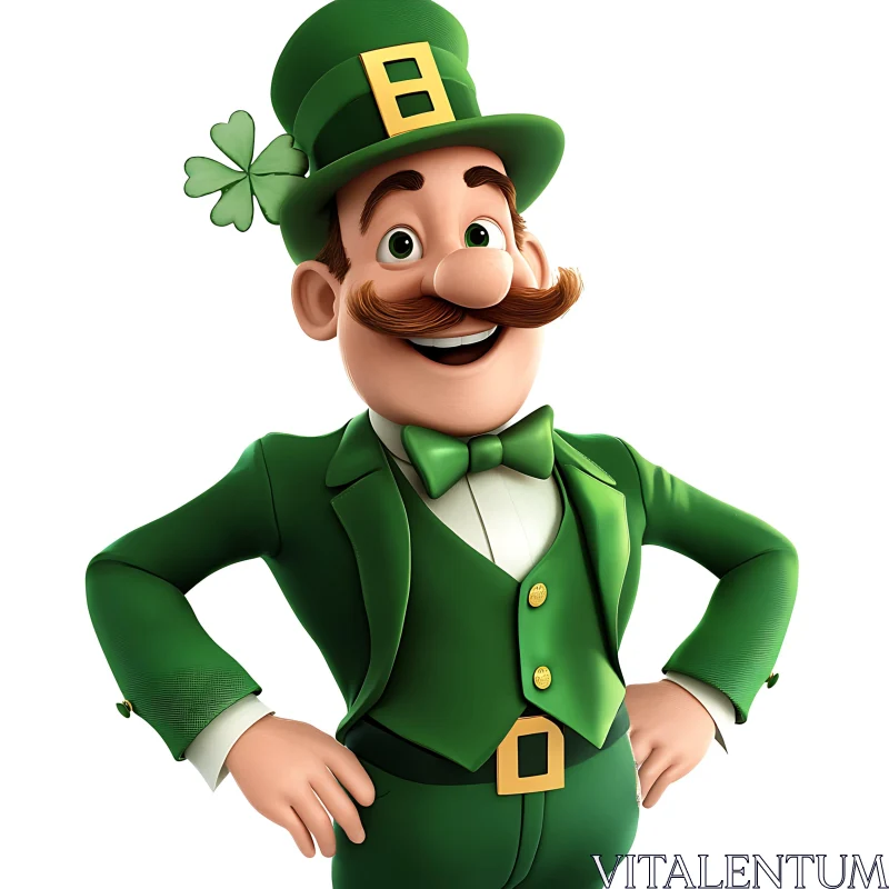 Cartoon Leprechaun in Green Suit AI Image