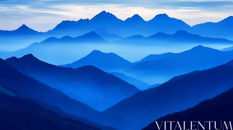 AI ART Misty Blue Mountain Layers