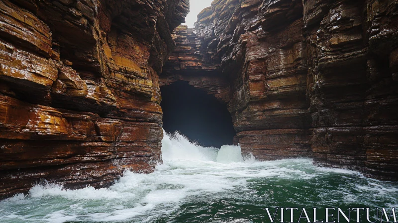 Ocean Waves Crashing Against Cliffs AI Image