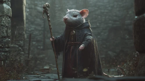 Enchanting Rodent Wizard in Stone Setting