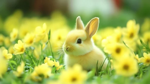 Rabbit among Yellow Flowers