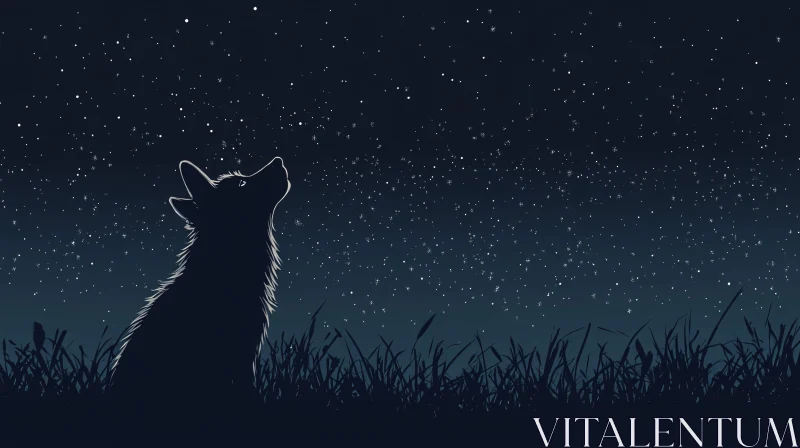 AI ART Silhouette of Wolf under Starry Sky