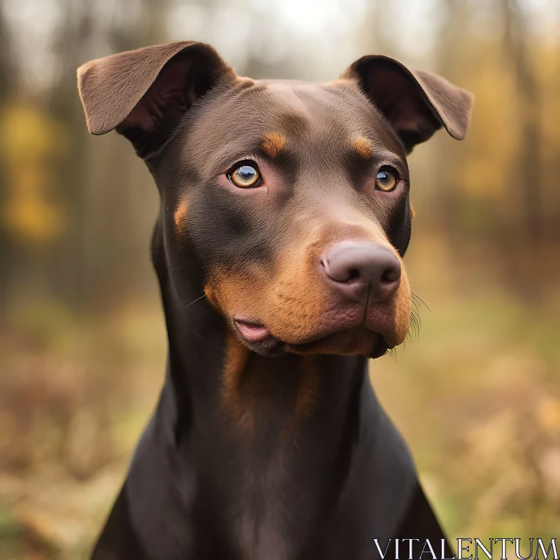 Alert Brown Dog in Natural Autumn Environment AI Image