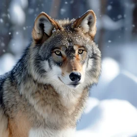 Lone Wolf in Snowy Landscape