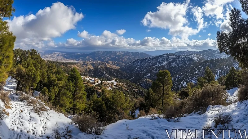 AI ART Winter Mountain Scenery with Blue Sky