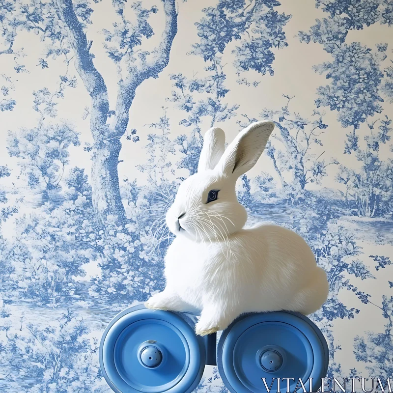 AI ART White Rabbit Blue Toy Toile