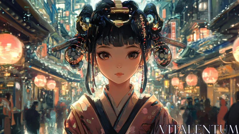 AI ART Geisha in Anime City Night