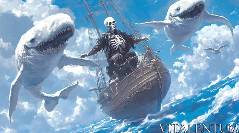 AI ART Surreal Seafaring: Sharks and Skeletons