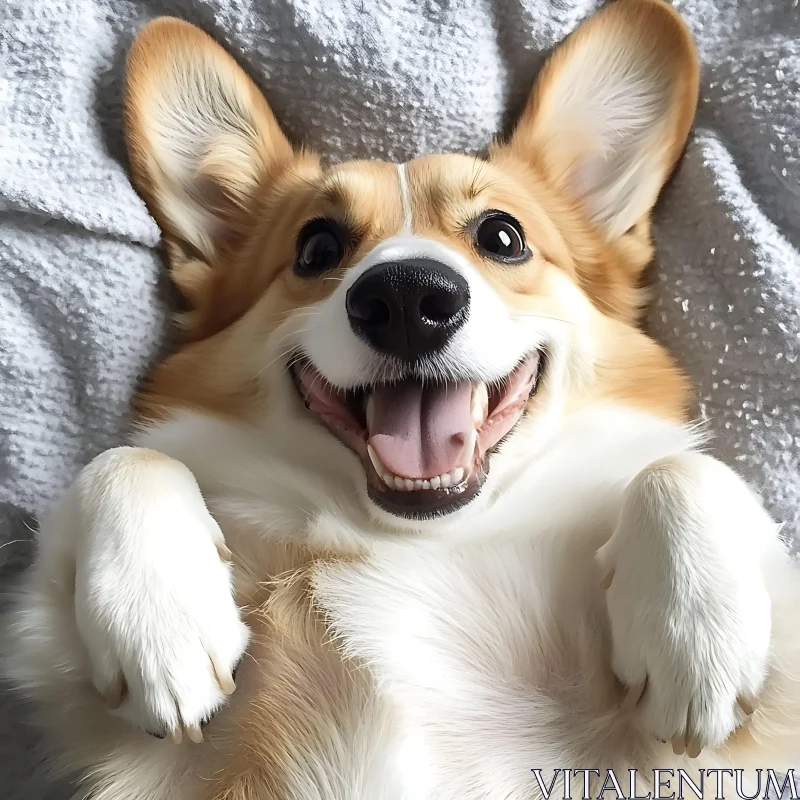 AI ART Happy Corgi Lying on Back