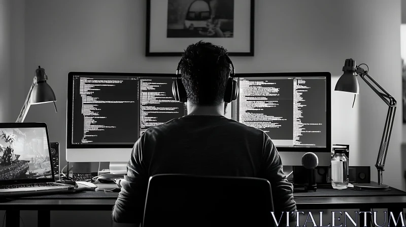 Developer Coding on Dual Monitors AI Image